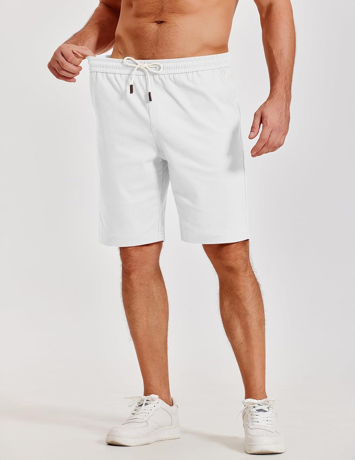 imageCOOFANDY Mens Casual Shorts Cotton Elastic Waist Shorts Drawstring Summer Beach ShortsWhite