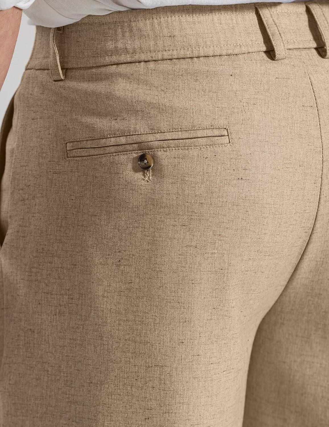 imageCOOFANDY Mens Casual Shorts Pleated Front 9 Linen Textured Dress ShortsKhaki