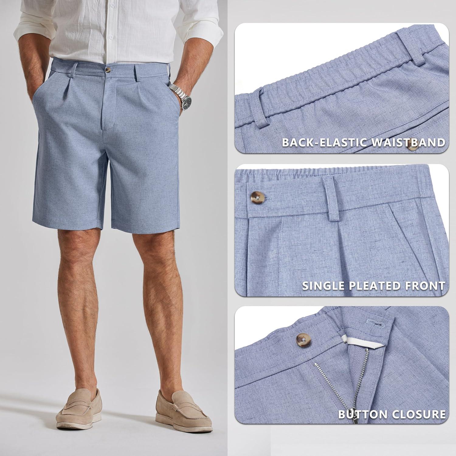 imageCOOFANDY Mens Casual Shorts Pleated Front 9 Linen Textured Dress ShortsLight Blue