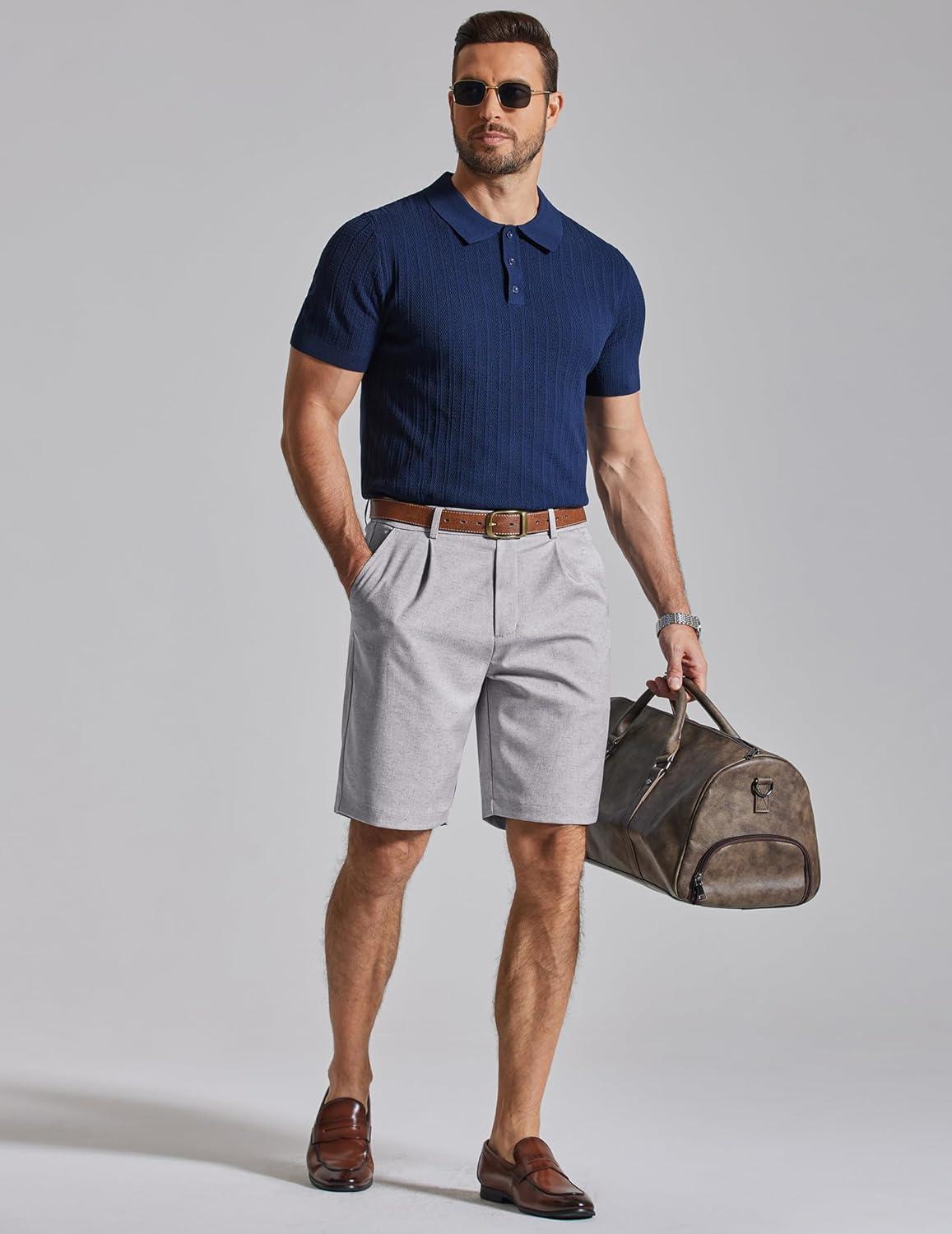 imageCOOFANDY Mens Casual Shorts Pleated Front 9 Linen Textured Dress ShortsLight Grey