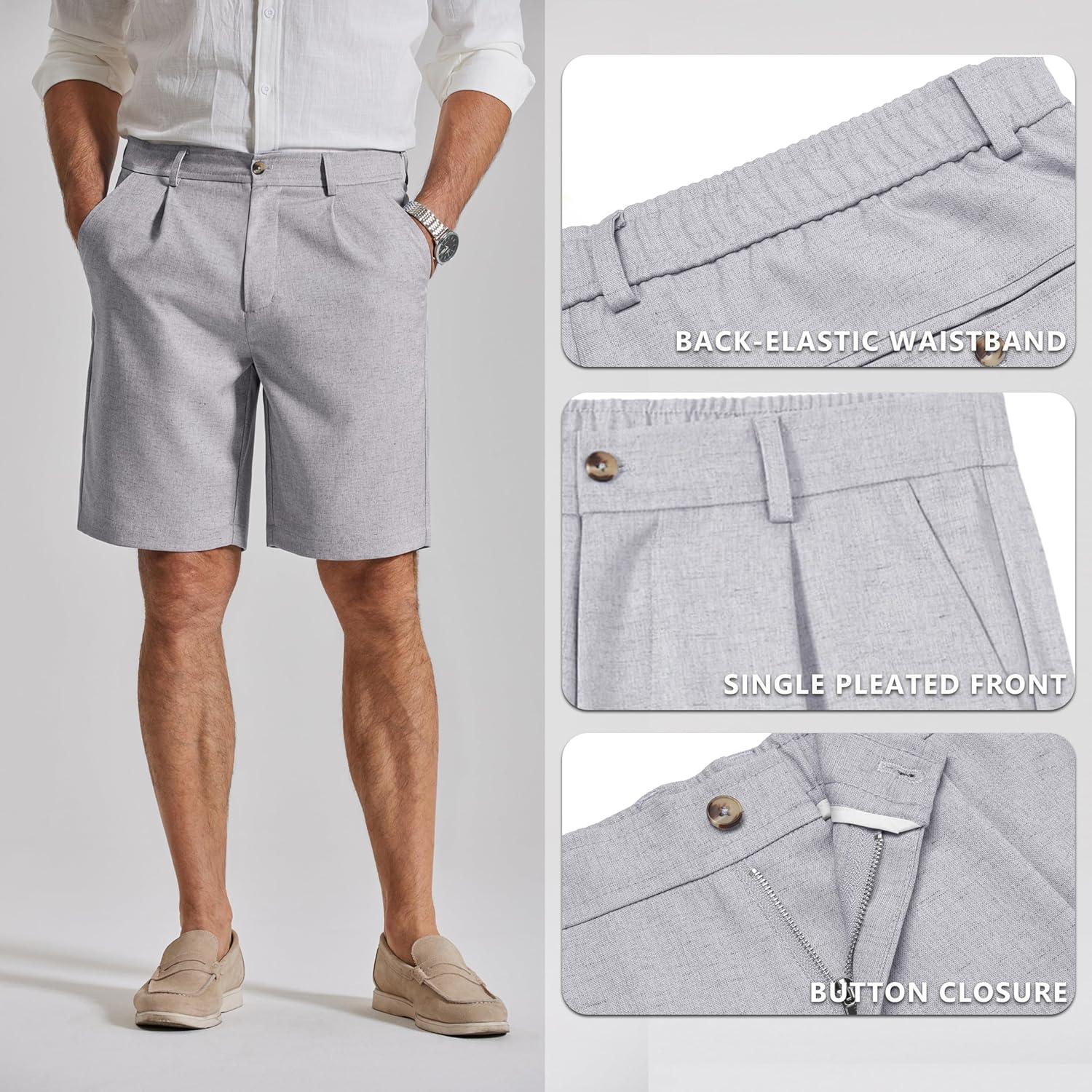 imageCOOFANDY Mens Casual Shorts Pleated Front 9 Linen Textured Dress ShortsLight Grey