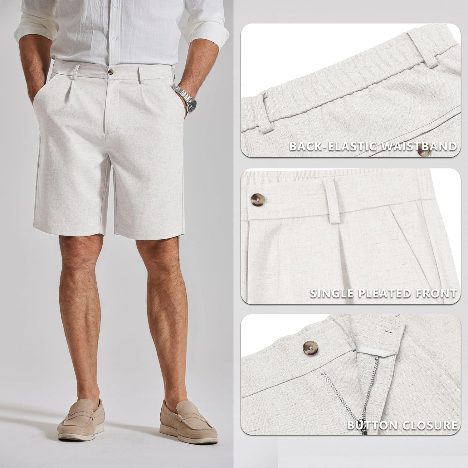 imageCOOFANDY Mens Casual Shorts Pleated Front 9 Linen Textured Dress ShortsWhite