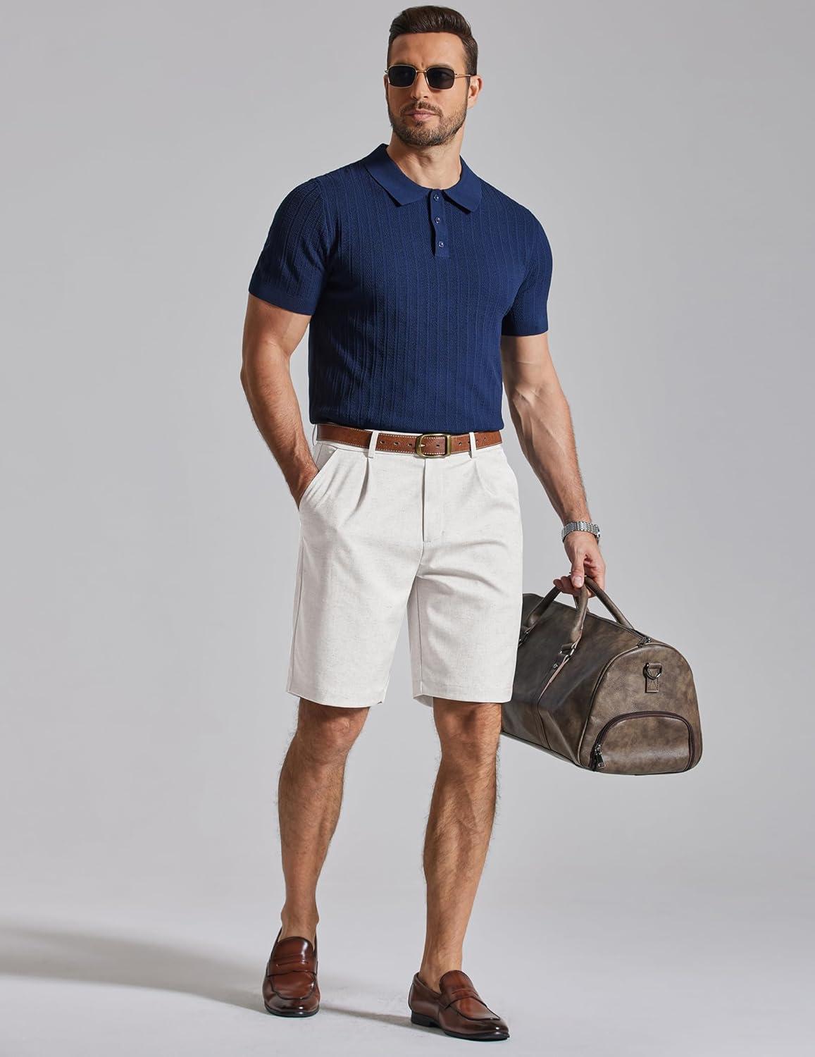 imageCOOFANDY Mens Casual Shorts Pleated Front 9 Linen Textured Dress ShortsWhite