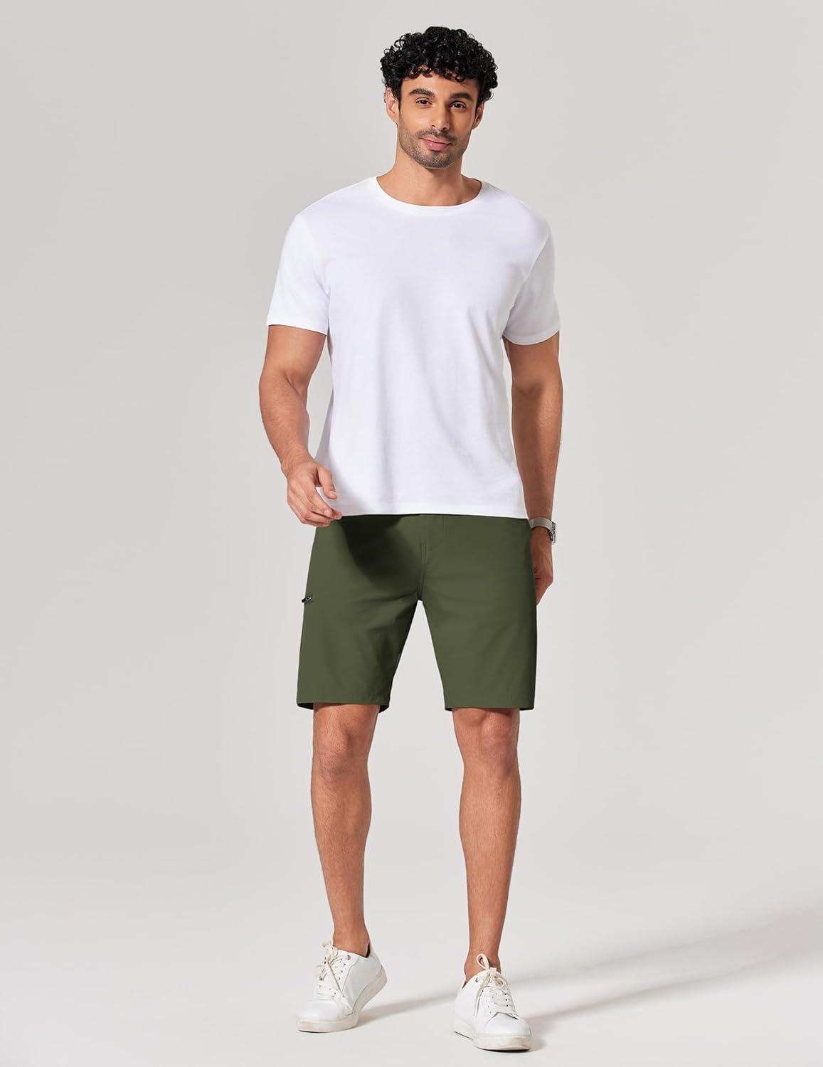 imageCOOFANDY Mens Golf Shorts 9 Quick Dry Stretch Dress Shorts with 6 Pockets Lightweight Casual Hiking ShortsArmy Green
