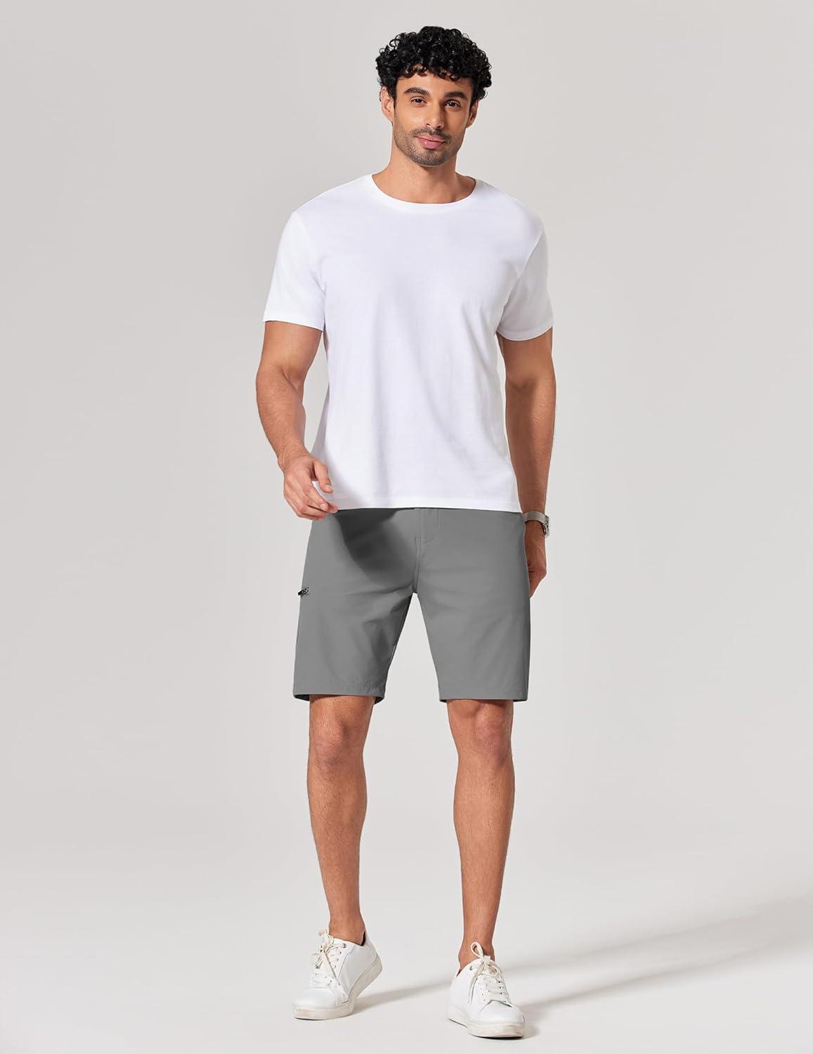 imageCOOFANDY Mens Golf Shorts 9 Quick Dry Stretch Dress Shorts with 6 Pockets Lightweight Casual Hiking ShortsGrey