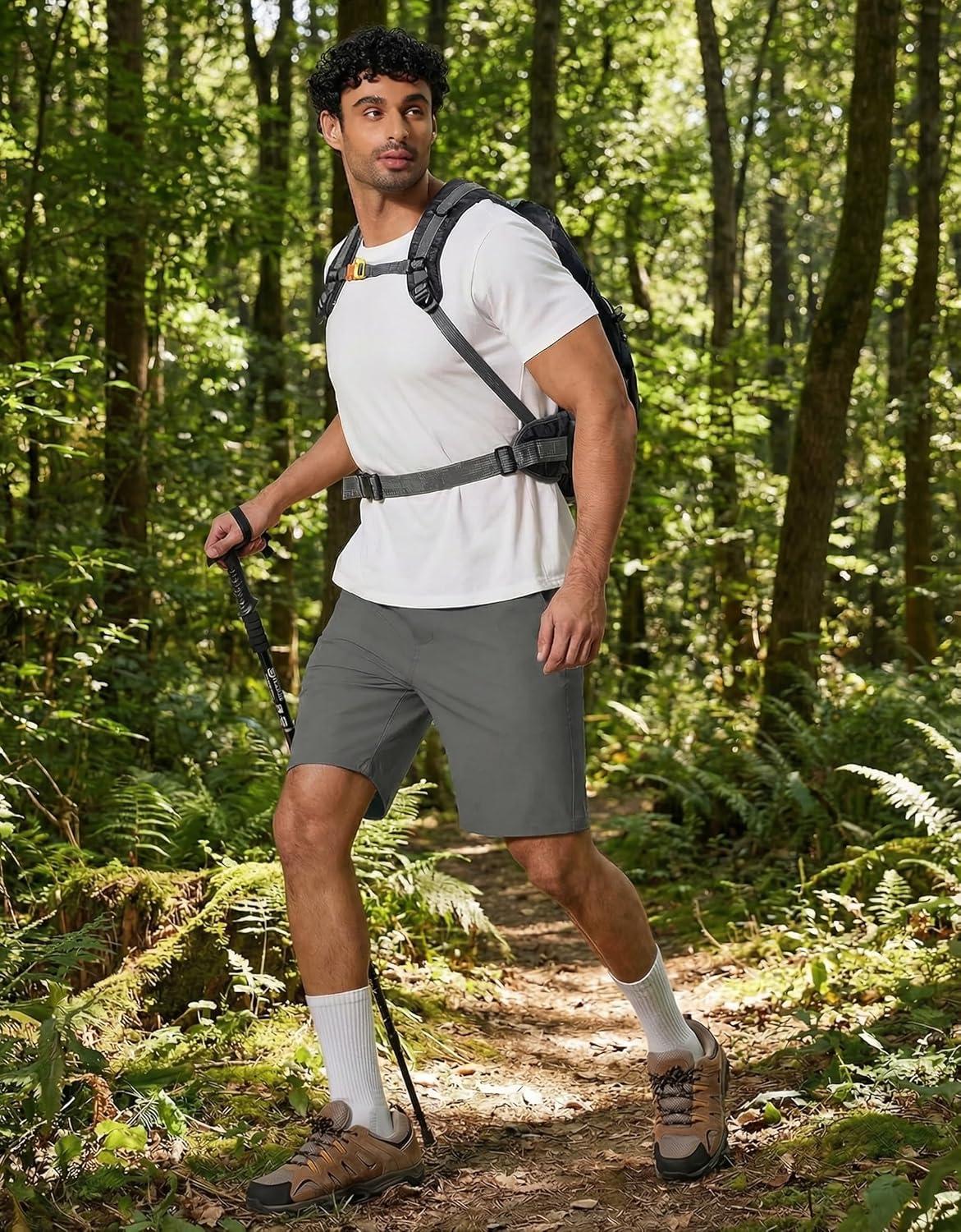 imageCOOFANDY Mens Golf Shorts 9 Quick Dry Stretch Dress Shorts with 6 Pockets Lightweight Casual Hiking ShortsGrey