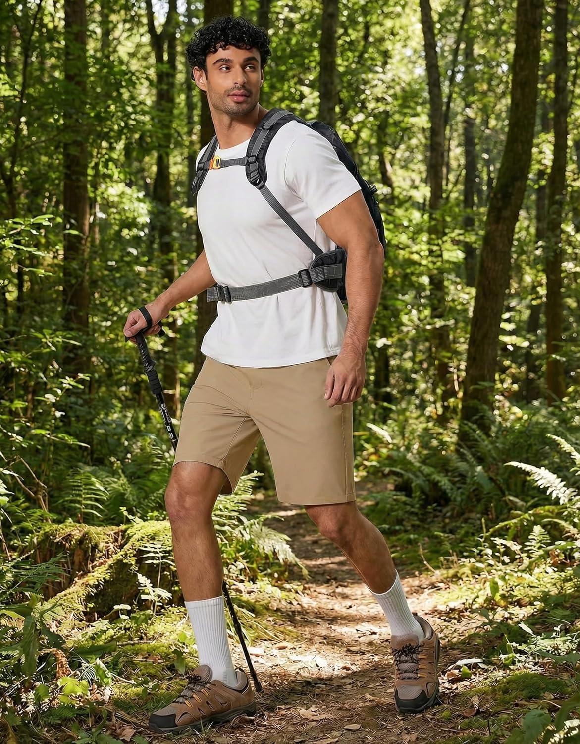 imageCOOFANDY Mens Golf Shorts 9 Quick Dry Stretch Dress Shorts with 6 Pockets Lightweight Casual Hiking ShortsKhaki
