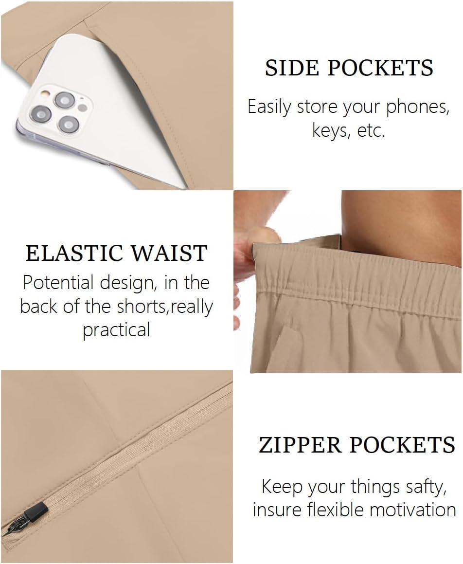 imageCOOFANDY Mens Golf Shorts 9 Quick Dry Stretch Dress Shorts with 6 Pockets Lightweight Casual Hiking ShortsKhaki