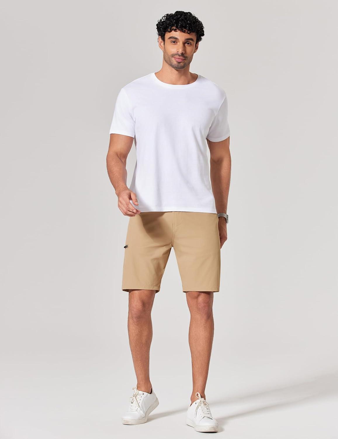 imageCOOFANDY Mens Golf Shorts 9 Quick Dry Stretch Dress Shorts with 6 Pockets Lightweight Casual Hiking ShortsKhaki