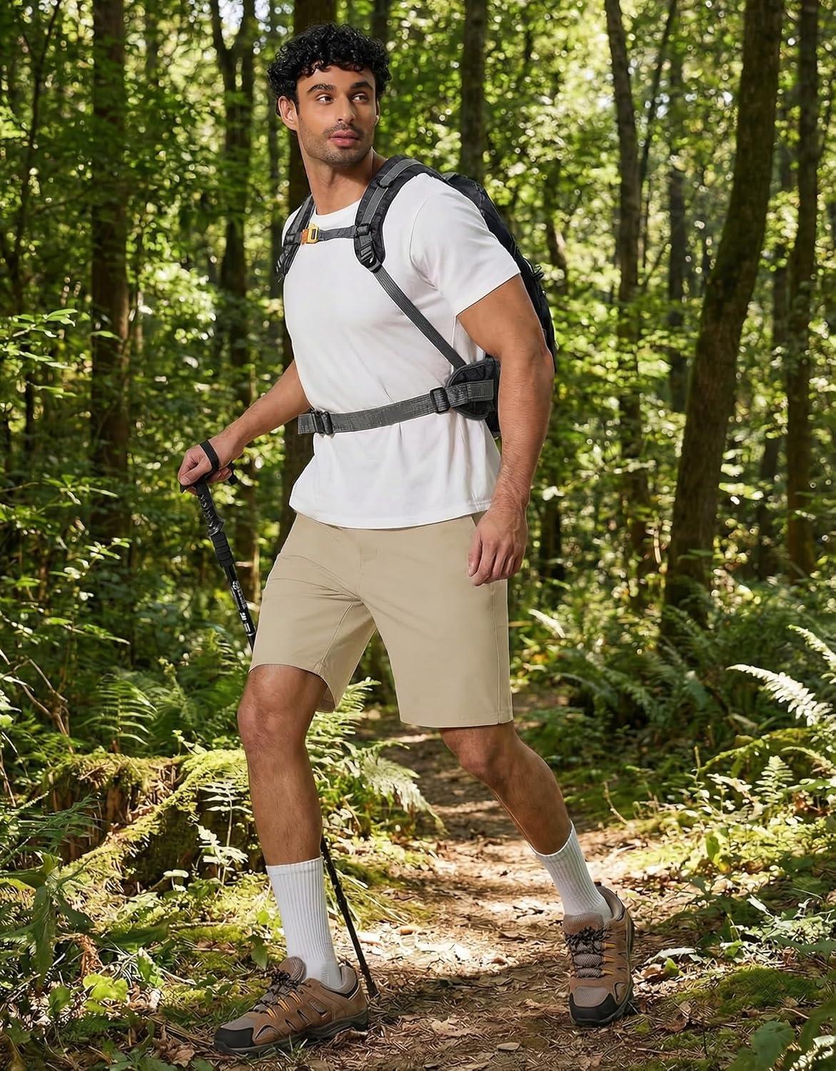imageCOOFANDY Mens Golf Shorts 9 Quick Dry Stretch Dress Shorts with 6 Pockets Lightweight Casual Hiking ShortsMoon Grey