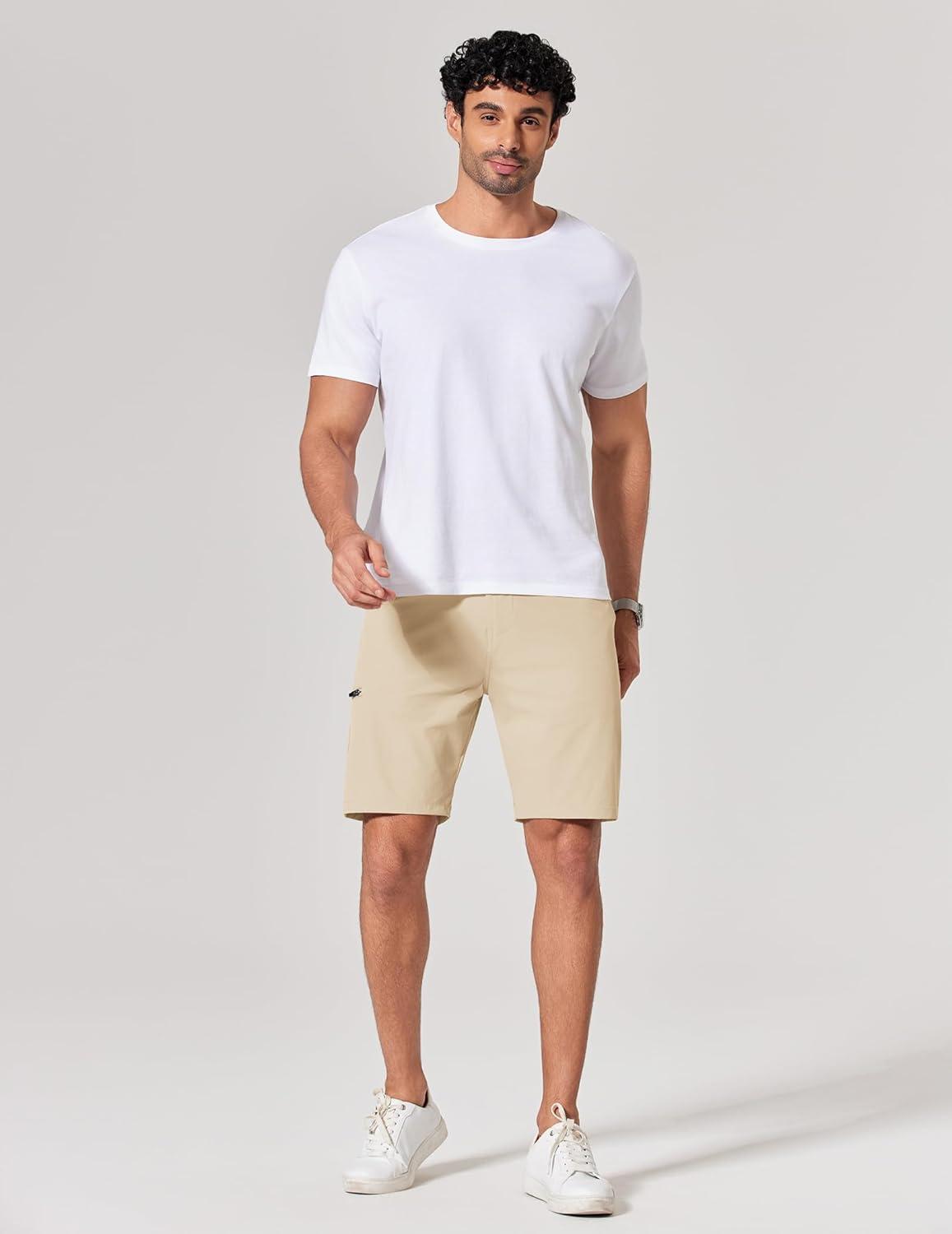 imageCOOFANDY Mens Golf Shorts 9 Quick Dry Stretch Dress Shorts with 6 Pockets Lightweight Casual Hiking ShortsMoon Grey