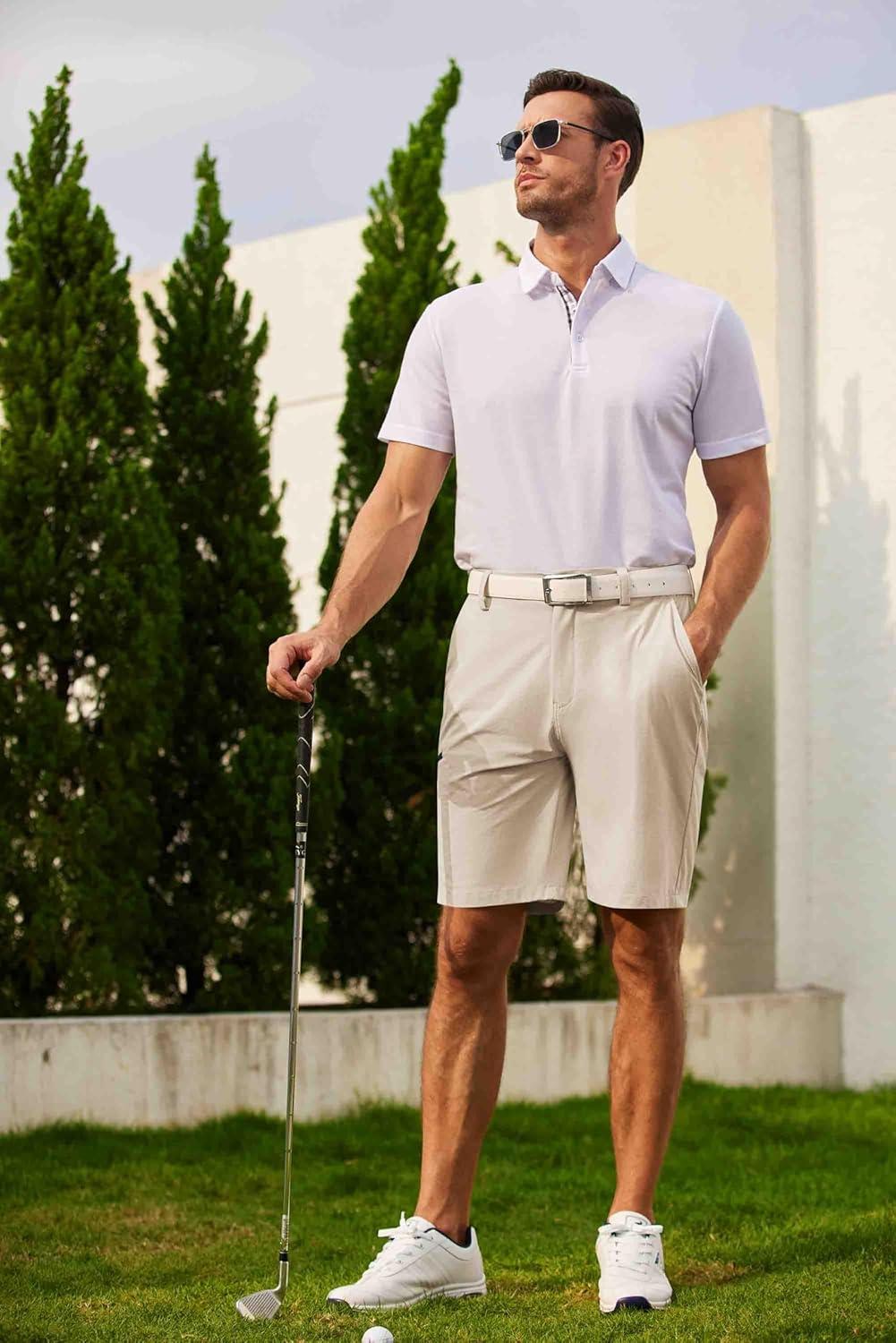 imageCOOFANDY Mens Golf Shorts 9 Quick Dry Stretch Dress Shorts with 6 Pockets Lightweight Casual Hiking ShortsMoon Grey