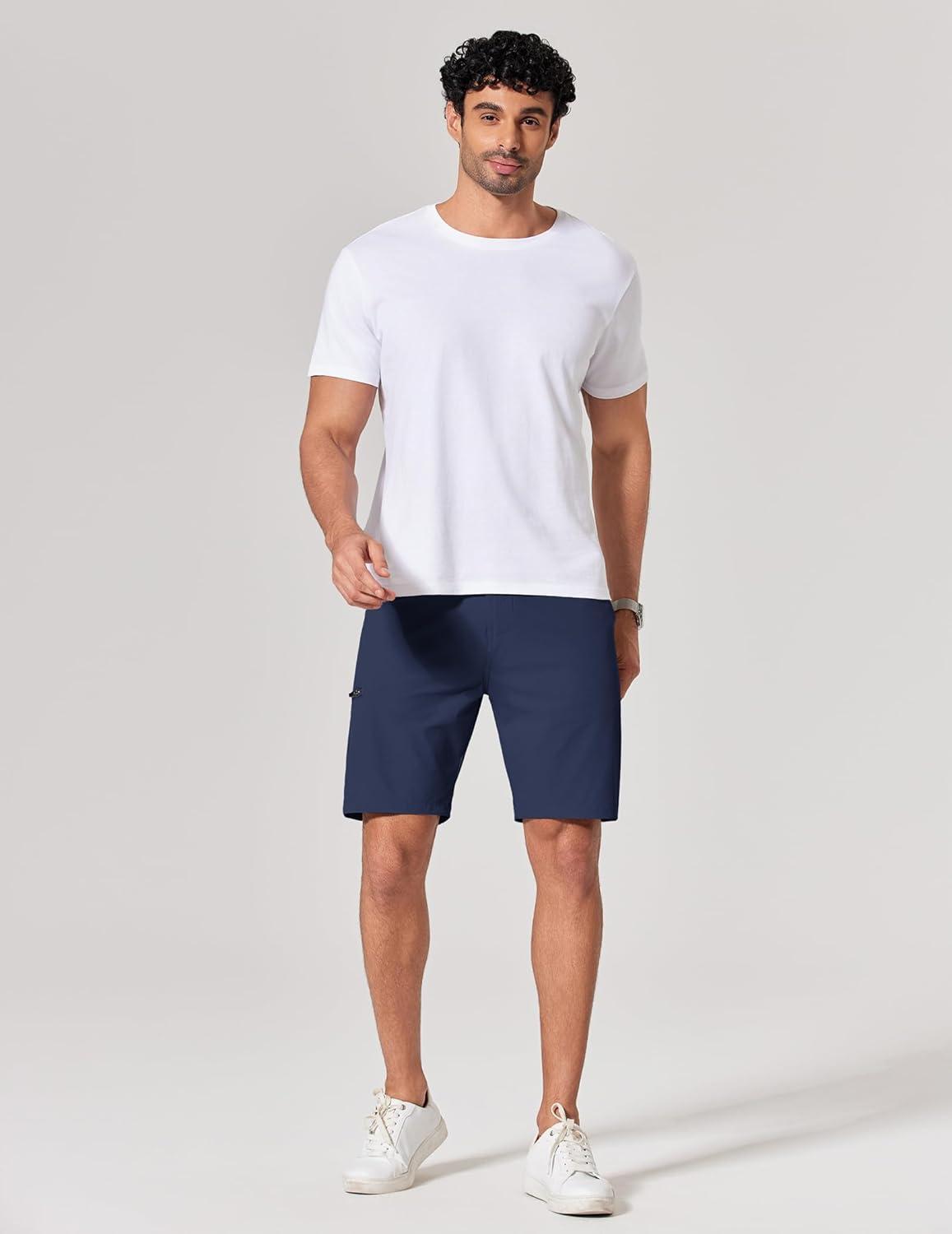 imageCOOFANDY Mens Golf Shorts 9 Quick Dry Stretch Dress Shorts with 6 Pockets Lightweight Casual Hiking ShortsNavy Blue