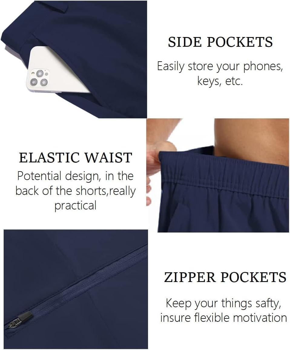 imageCOOFANDY Mens Golf Shorts 9 Quick Dry Stretch Dress Shorts with 6 Pockets Lightweight Casual Hiking ShortsNavy Blue