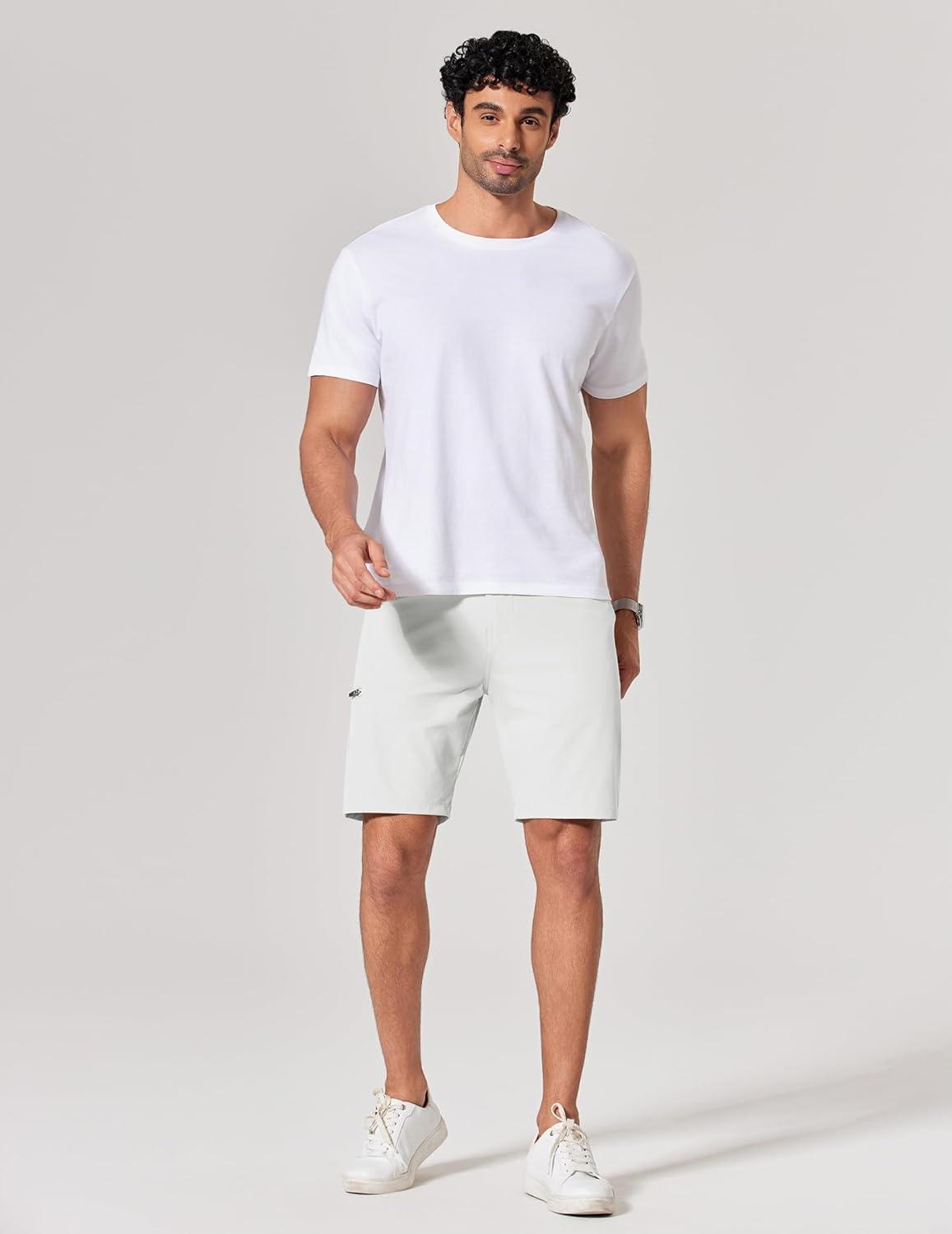 imageCOOFANDY Mens Golf Shorts 9 Quick Dry Stretch Dress Shorts with 6 Pockets Lightweight Casual Hiking ShortsWhite