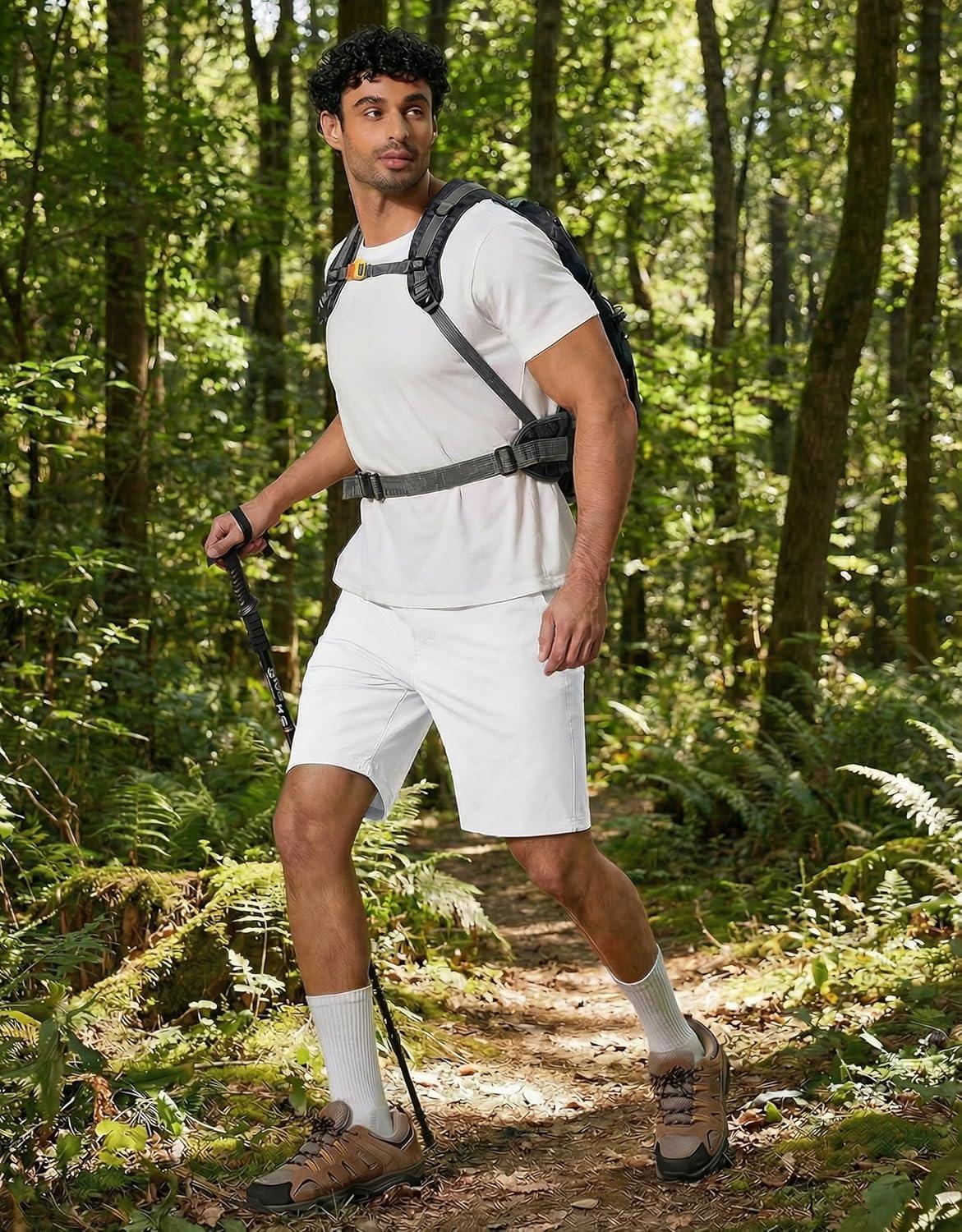 imageCOOFANDY Mens Golf Shorts 9 Quick Dry Stretch Dress Shorts with 6 Pockets Lightweight Casual Hiking ShortsWhite