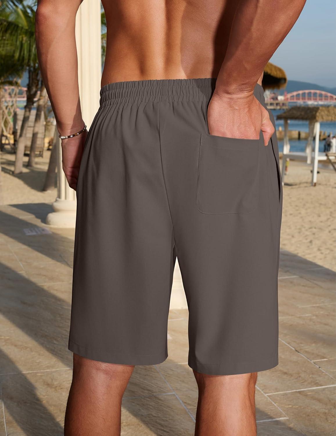 imageCOOFANDY Mens Linen Shorts 9 Casual Summer Beach Shorts Elastic Waist Drawstring Vacation Short with PocketsDark Gray