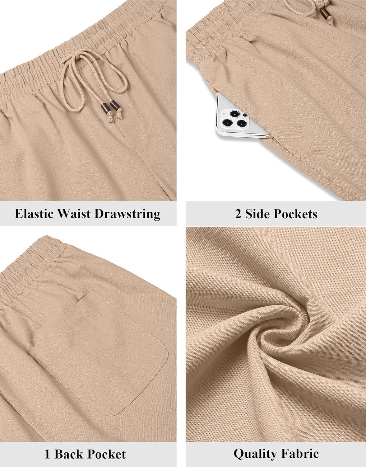 imageCOOFANDY Mens Linen Shorts 9 Casual Summer Beach Shorts Elastic Waist Drawstring Vacation Short with PocketsDark Khaki