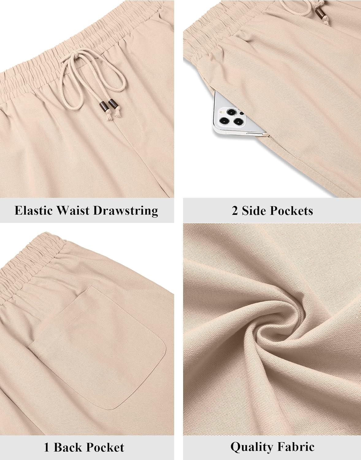 imageCOOFANDY Mens Linen Shorts 9 Casual Summer Beach Shorts Elastic Waist Drawstring Vacation Short with PocketsLight Khaki