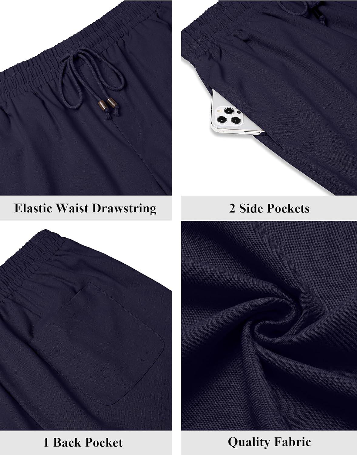imageCOOFANDY Mens Linen Shorts 9 Casual Summer Beach Shorts Elastic Waist Drawstring Vacation Short with PocketsNavy Blue