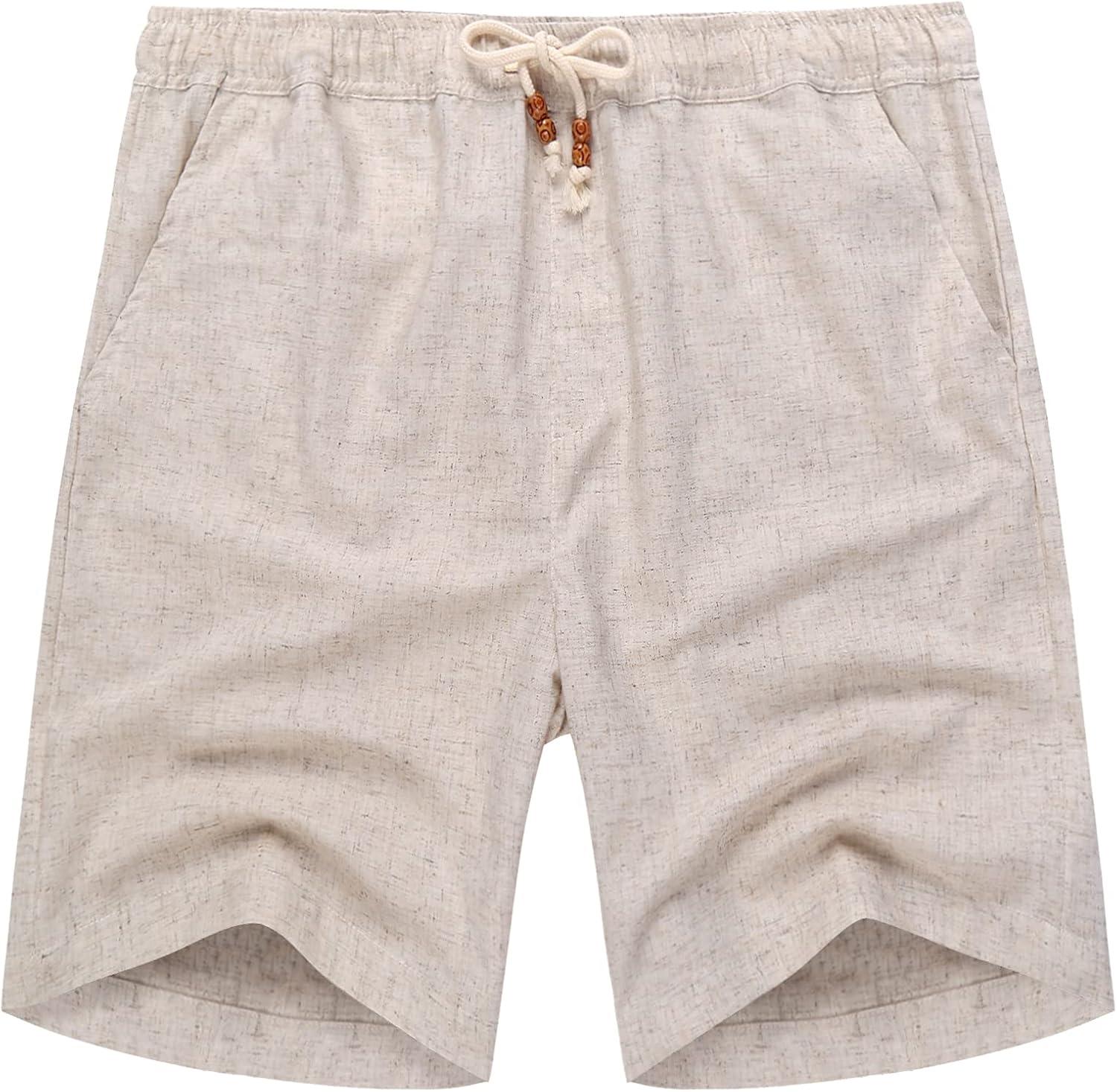 imageCOOFANDY Mens Linen Shorts Casual 9 7 Elastic Waist Drawstring Summer Beach Shorts1 Light Khaki