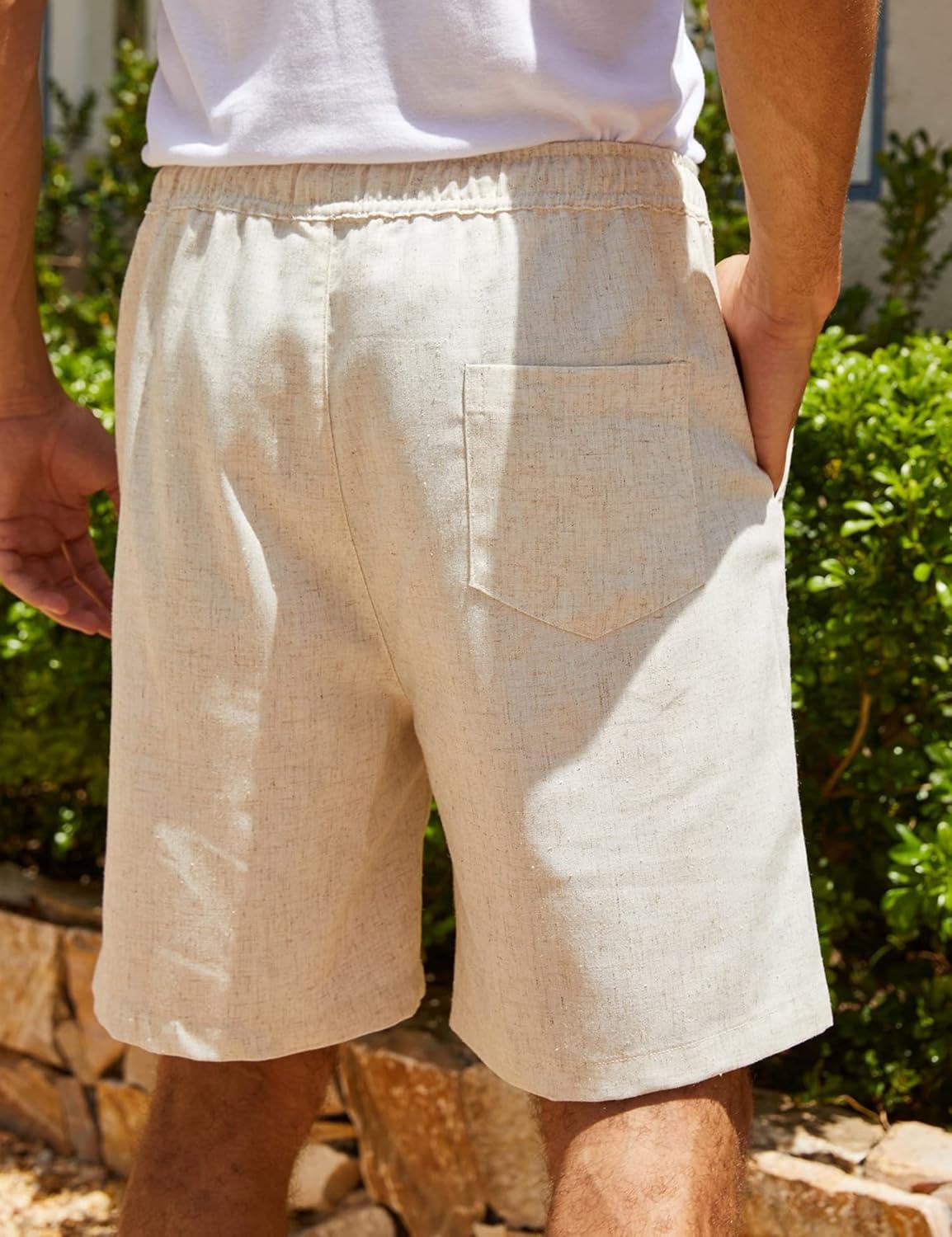 imageCOOFANDY Mens Linen Shorts Casual 9 7 Elastic Waist Drawstring Summer Beach Shorts1 Light Khaki