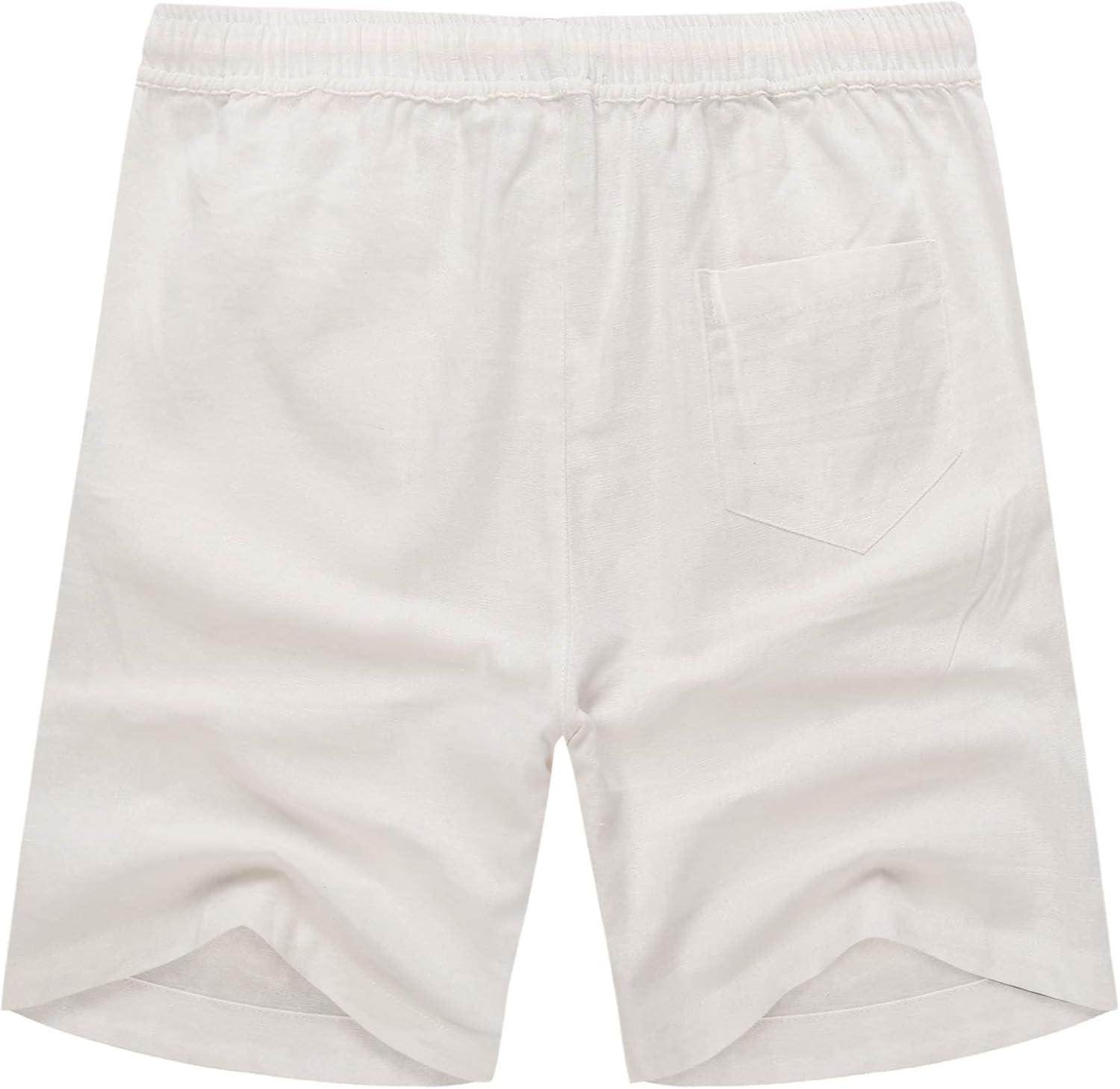imageCOOFANDY Mens Linen Shorts Casual 9 7 Elastic Waist Drawstring Summer Beach Shorts1 White