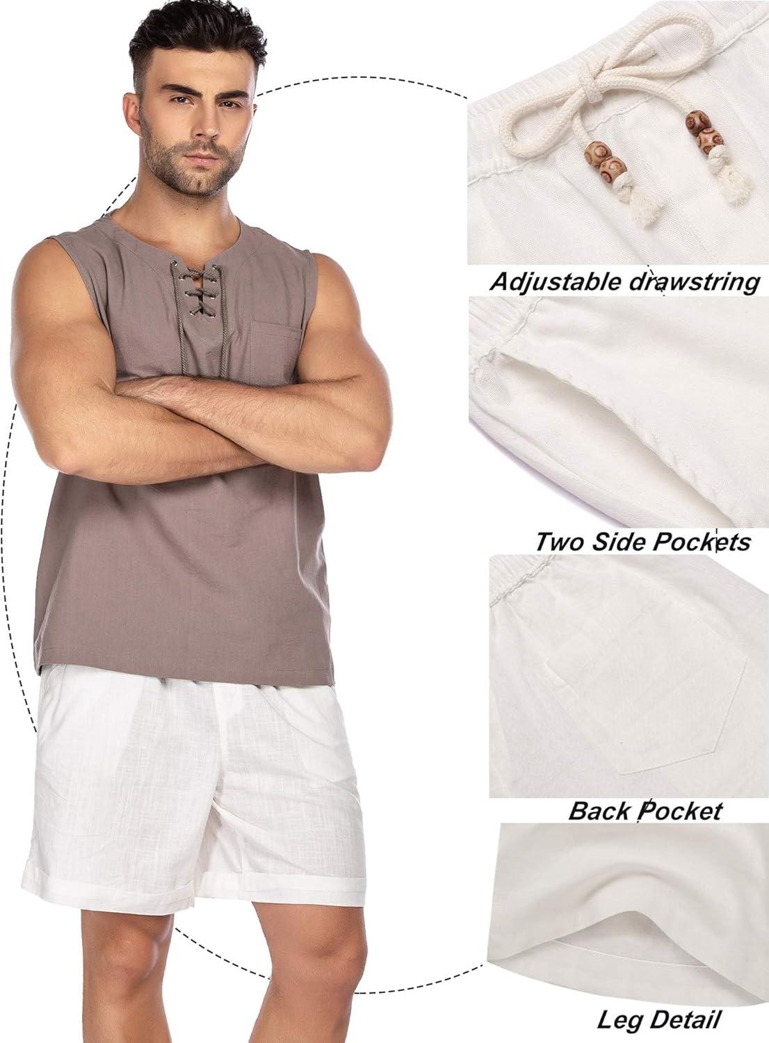 imageCOOFANDY Mens Linen Shorts Casual 9 7 Elastic Waist Drawstring Summer Beach Shorts1 White