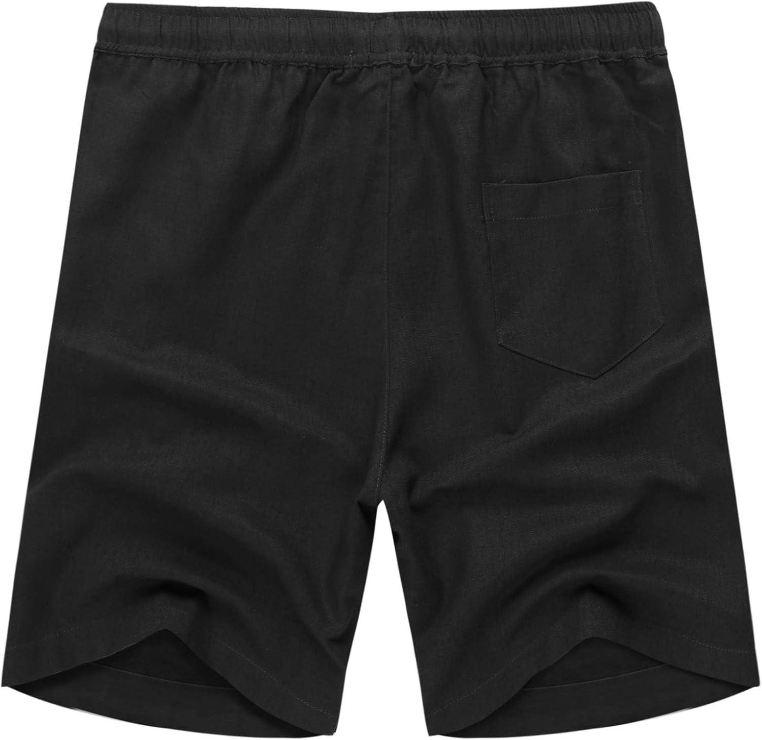 imageCOOFANDY Mens Linen Shorts Casual 9 7 Elastic Waist Drawstring Summer Beach ShortsBlack