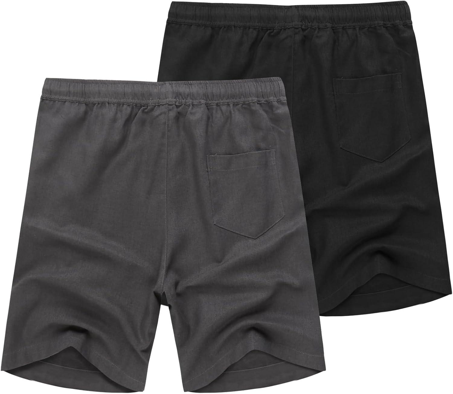 imageCOOFANDY Mens Linen Shorts Casual 9 7 Elastic Waist Drawstring Summer Beach ShortsBlack Dark Grey