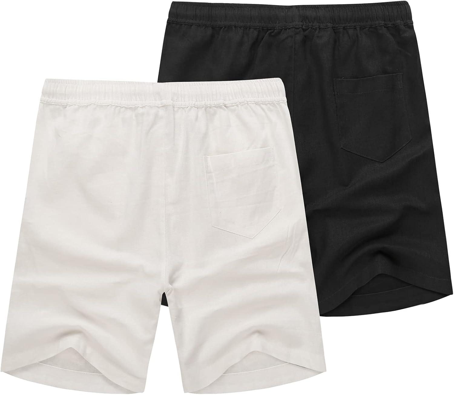 imageCOOFANDY Mens Linen Shorts Casual 9 7 Elastic Waist Drawstring Summer Beach ShortsBlack White