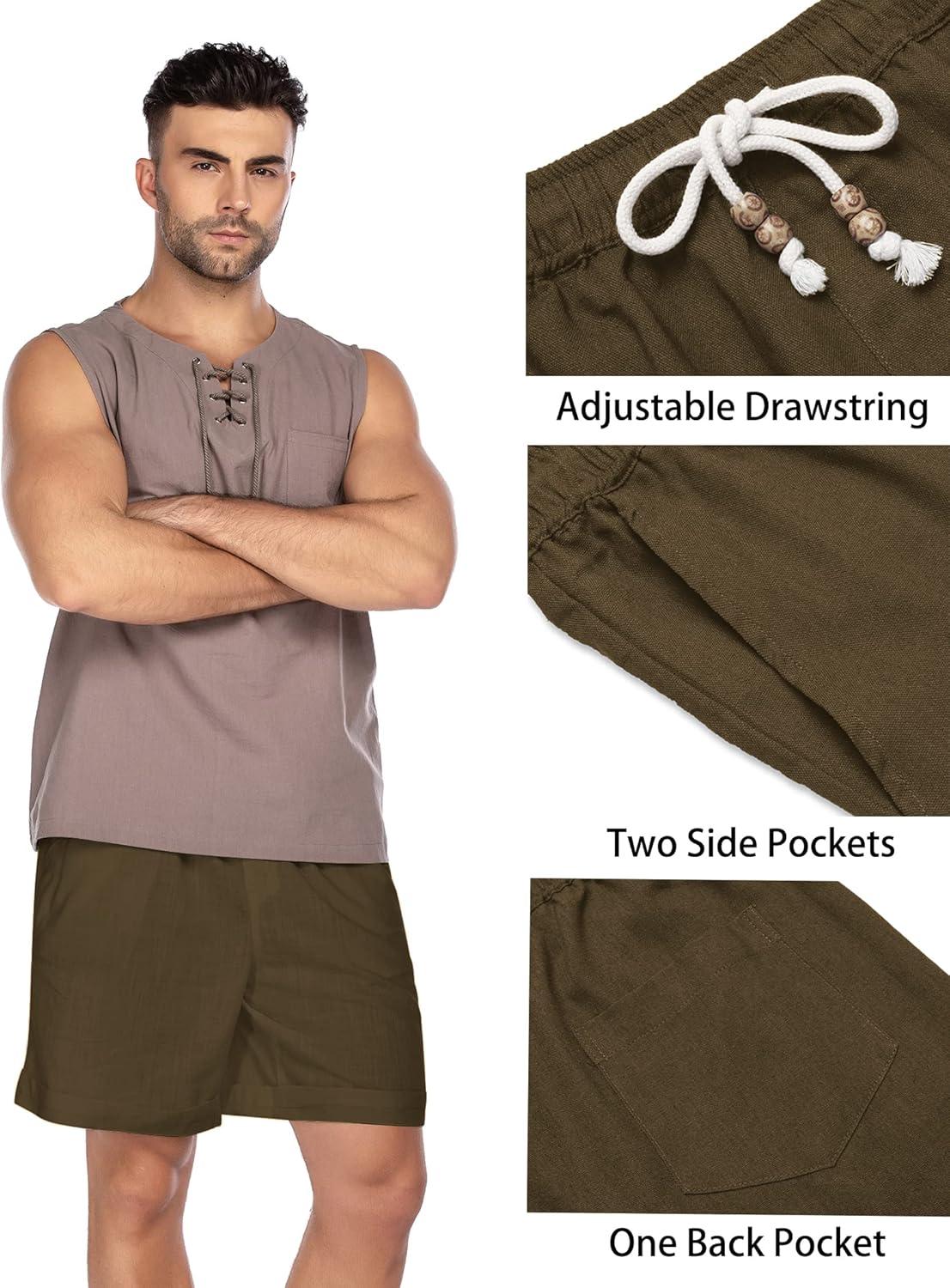 imageCOOFANDY Mens Linen Shorts Casual 9 7 Elastic Waist Drawstring Summer Beach ShortsBrown
