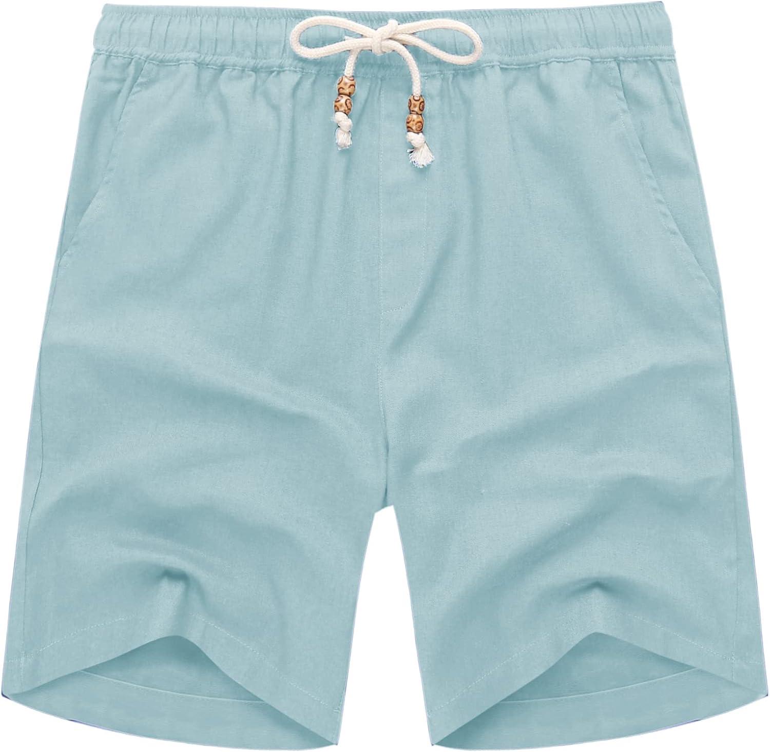 imageCOOFANDY Mens Linen Shorts Casual 9 7 Elastic Waist Drawstring Summer Beach ShortsCeladon Green
