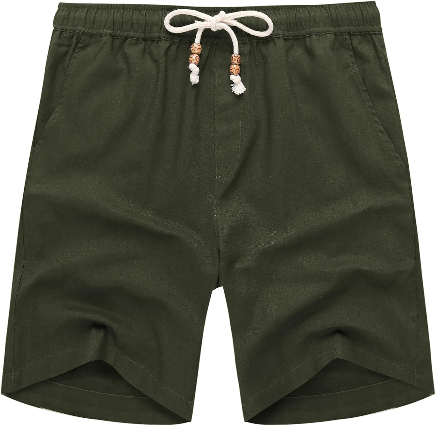 imageCOOFANDY Mens Linen Shorts Casual 9 7 Elastic Waist Drawstring Summer Beach ShortsGreen