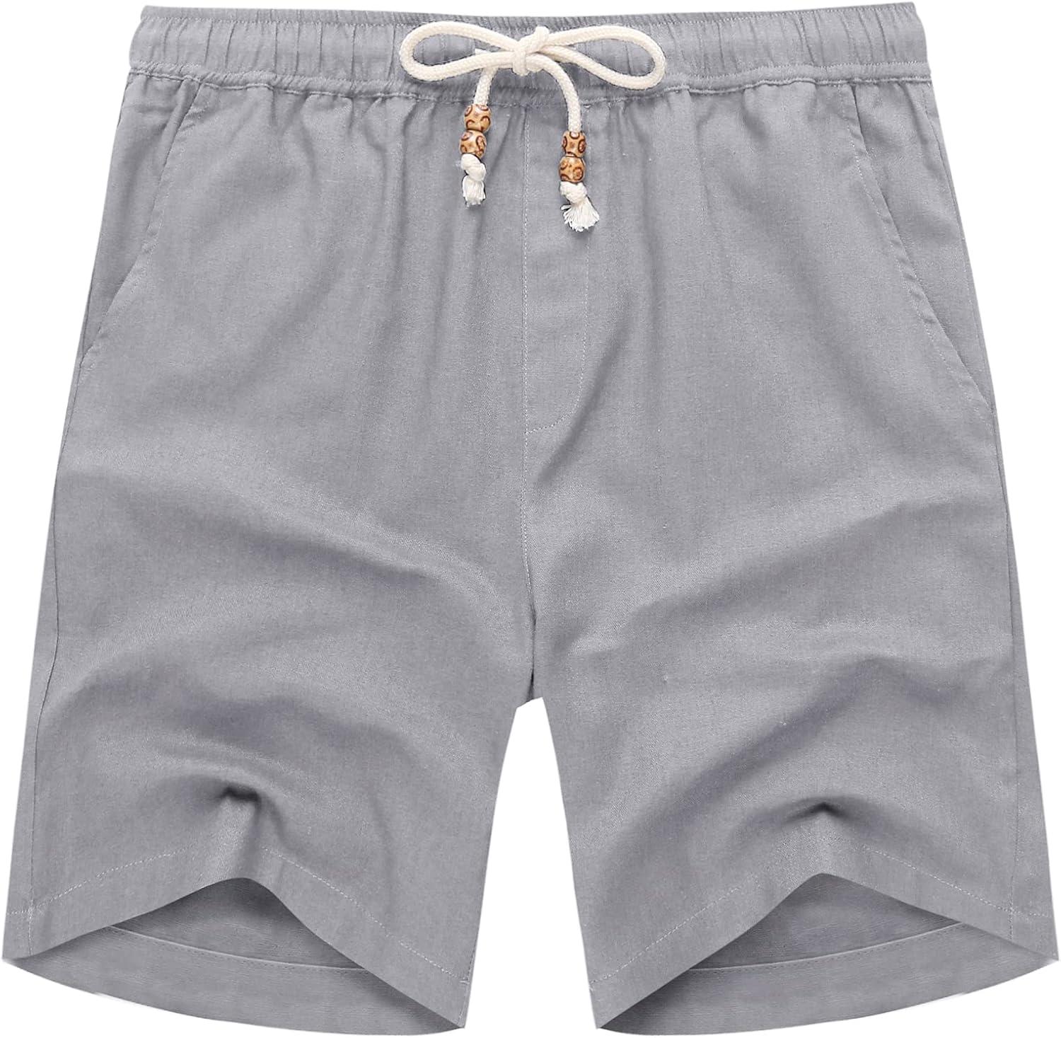 imageCOOFANDY Mens Linen Shorts Casual 9 7 Elastic Waist Drawstring Summer Beach ShortsLight Grey