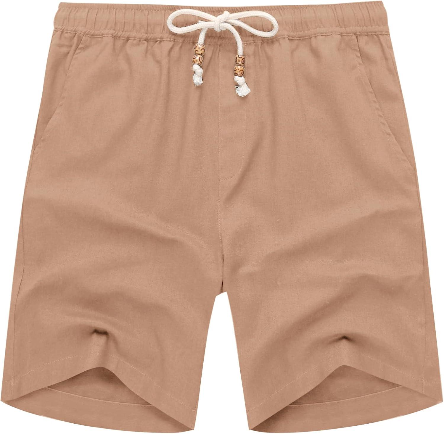 imageCOOFANDY Mens Linen Shorts Casual 9 7 Elastic Waist Drawstring Summer Beach ShortsLight Tan