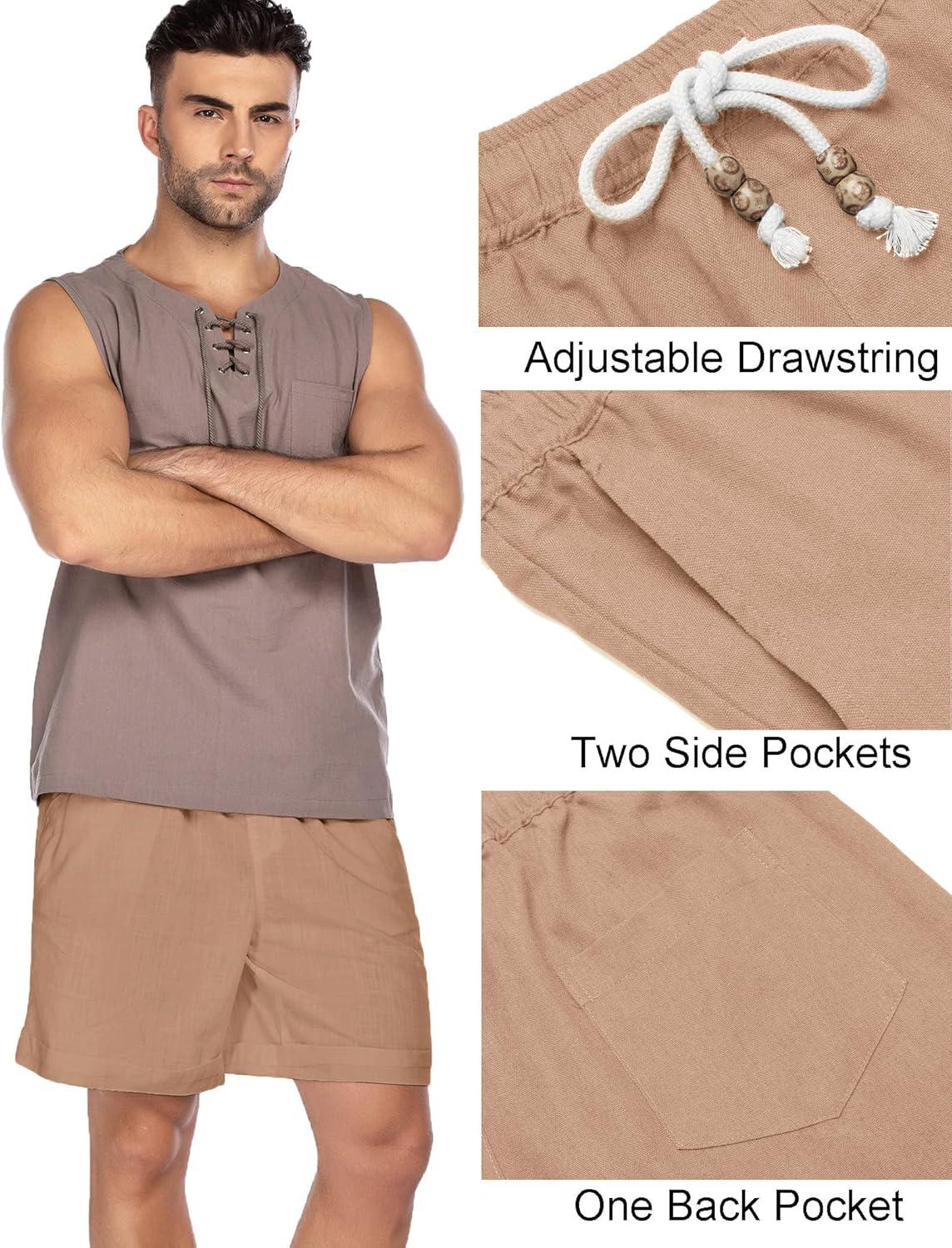 imageCOOFANDY Mens Linen Shorts Casual 9 7 Elastic Waist Drawstring Summer Beach ShortsLight Tan