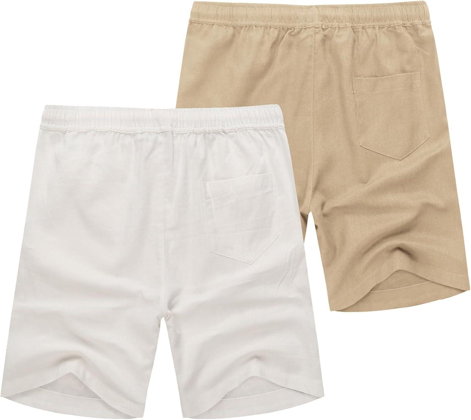 imageCOOFANDY Mens Linen Shorts Casual 9 7 Elastic Waist Drawstring Summer Beach ShortsWhite Dark Khaki