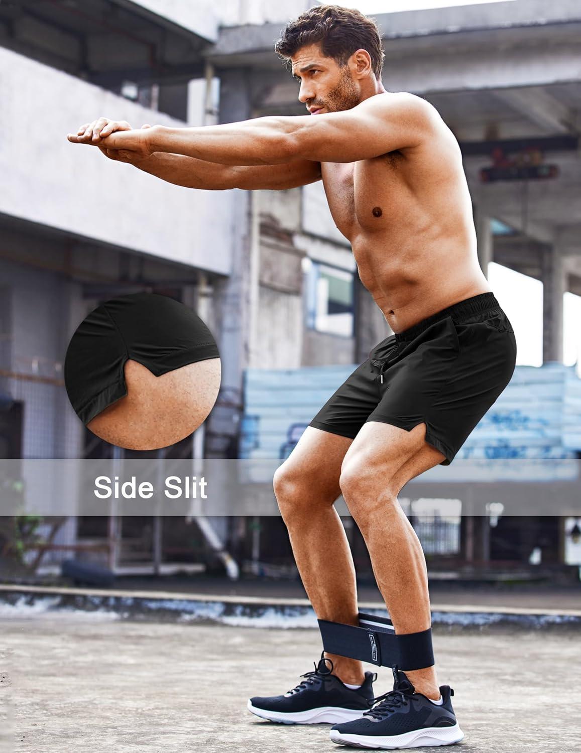 imageCOOFANDY Mens Running Athletic Shorts 5 Inch 2 Pack Gym Workout Shorts Fitted Exercise Hiking Shorts with Zipper PocketBlack