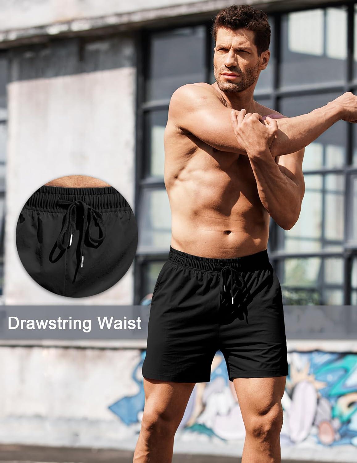 imageCOOFANDY Mens Running Athletic Shorts 5 Inch 2 Pack Gym Workout Shorts Fitted Exercise Hiking Shorts with Zipper PocketBlack