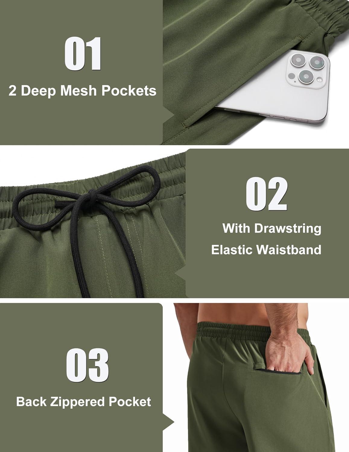 imageCOOFANDY Mens Swim Trunks with Compression Liner Quick Dry 7 Inch Bathing Suit Beach Short with Zipper PocketsArmy Green