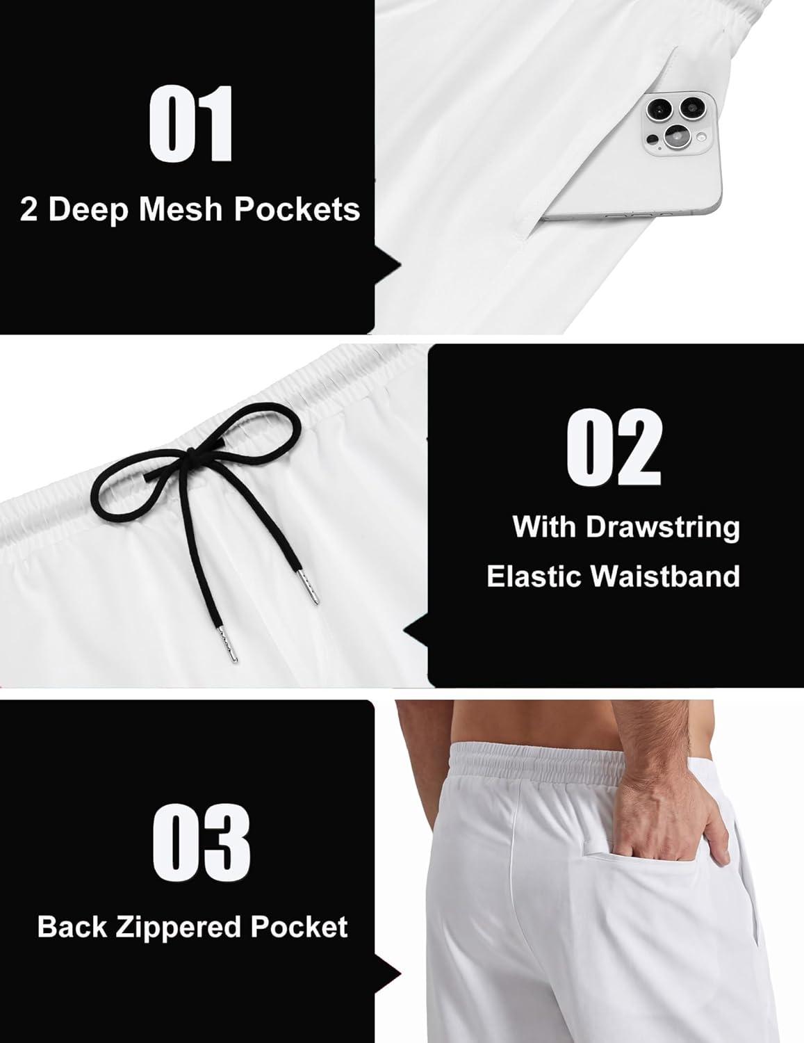 imageCOOFANDY Mens Swim Trunks with Compression Liner Quick Dry 7 Inch Bathing Suit Beach Short with Zipper PocketsWhite