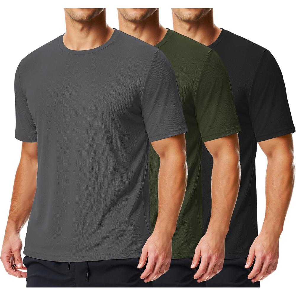imageCOOFANDY 3 Pack Mens Athletic TShirts Short Sleeve Quick Dry Moisture Wicking Workout Shirts for Running Gym CasualZblackArmy GreenDeep Grey3 Pack