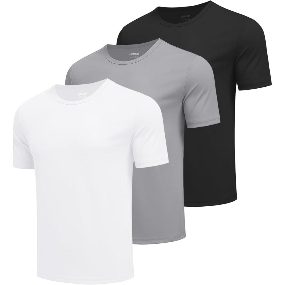 imageCOOFANDY 3 Pack Mens Athletic TShirts Short Sleeve Quick Dry Moisture Wicking Workout Shirts for Running Gym CasualZblackWhiteTrue Grey3 Pack