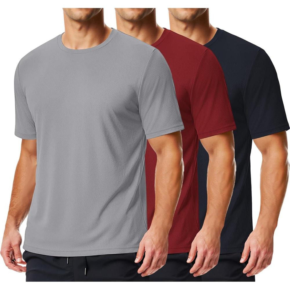 imageCOOFANDY 3 Pack Mens Athletic TShirts Short Sleeve Quick Dry Moisture Wicking Workout Shirts for Running Gym CasualZtrue GreyMidnight BlueDeep Red3 Pack