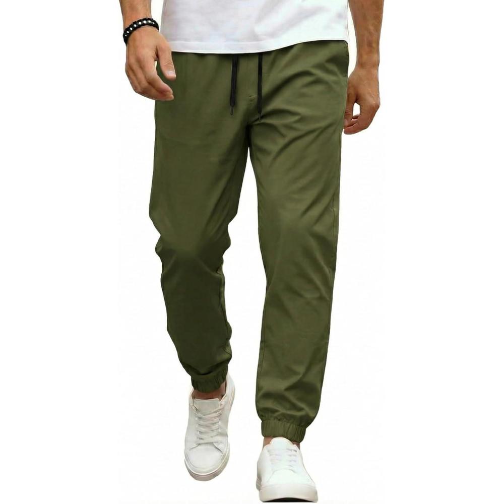imageCOOFANDY Men Casual Joggers Pants Cotton Cargo Elastic Waist Chino Pants Twill Hiking Outdoor SweatpantsArmy Green