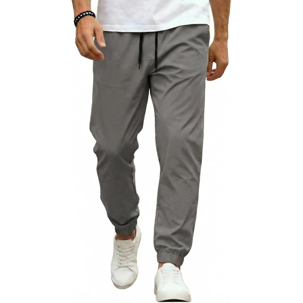 imageCOOFANDY Men Casual Joggers Pants Cotton Cargo Elastic Waist Chino Pants Twill Hiking Outdoor SweatpantsDark Grey