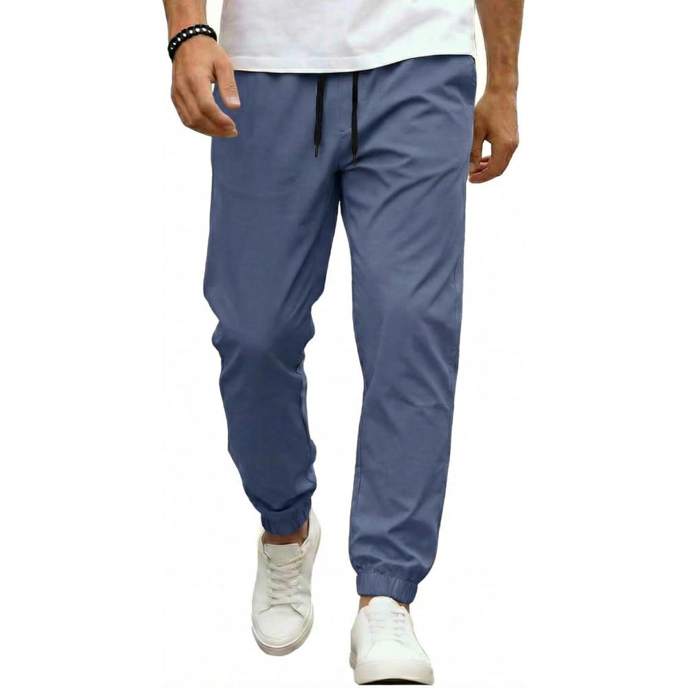 imageCOOFANDY Men Casual Joggers Pants Cotton Cargo Elastic Waist Chino Pants Twill Hiking Outdoor SweatpantsDenim Blue