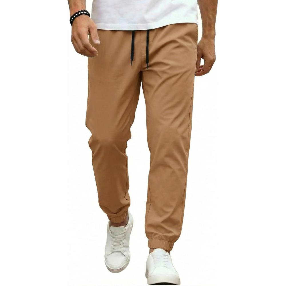 imageCOOFANDY Men Casual Joggers Pants Cotton Cargo Elastic Waist Chino Pants Twill Hiking Outdoor SweatpantsKhaki