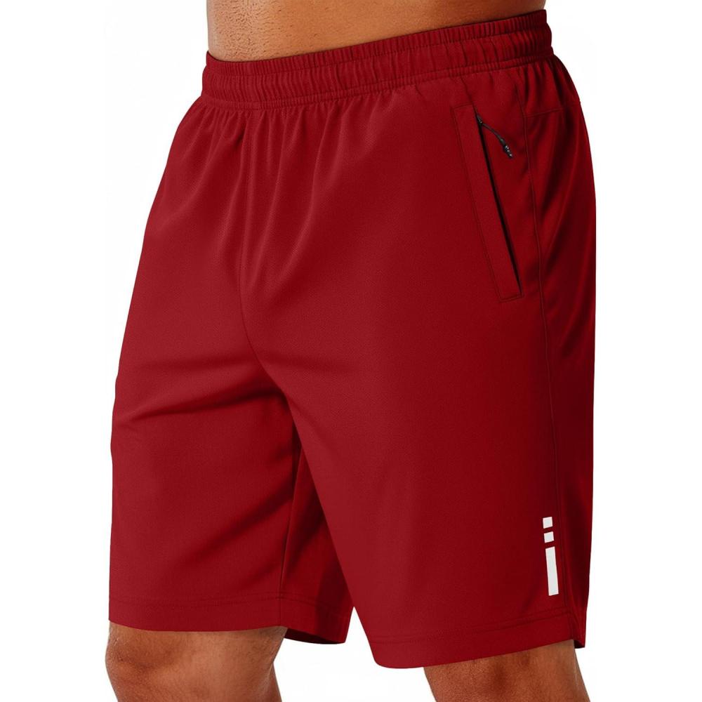 imageCOOFANDY Mens Athletic Running Shorts 9 Lightweight Quick Dry Drawstring Mesh Gym Shorts with Zipper PocketsFiery Red